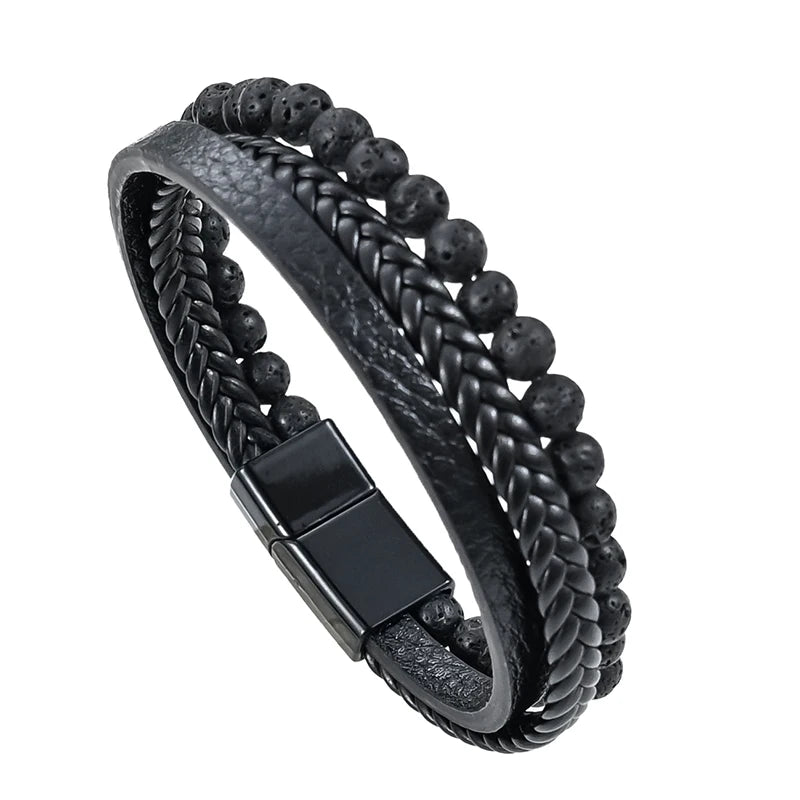Natural Stone Leather Braided Bracelet