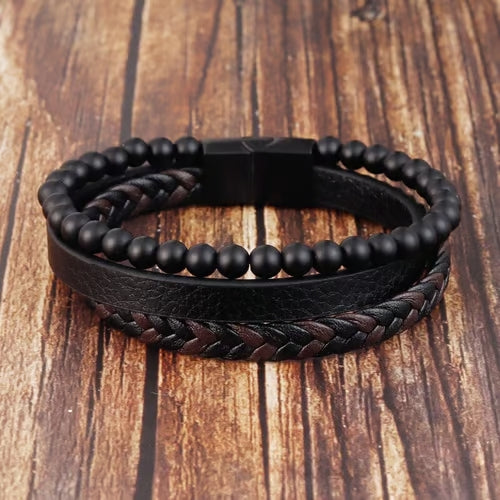Natural Stone Leather Braided Bracelet