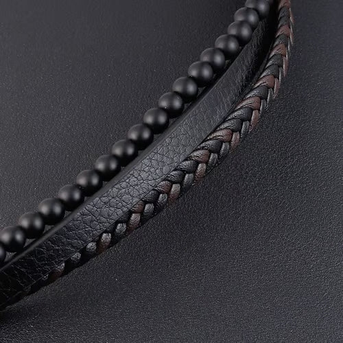 Natural Stone Leather Braided Bracelet