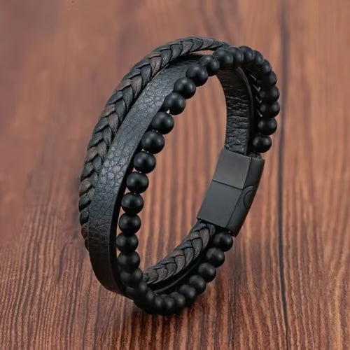 Natural Stone Leather Braided Bracelet