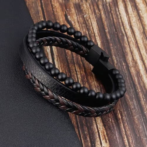Natural Stone Leather Braided Bracelet