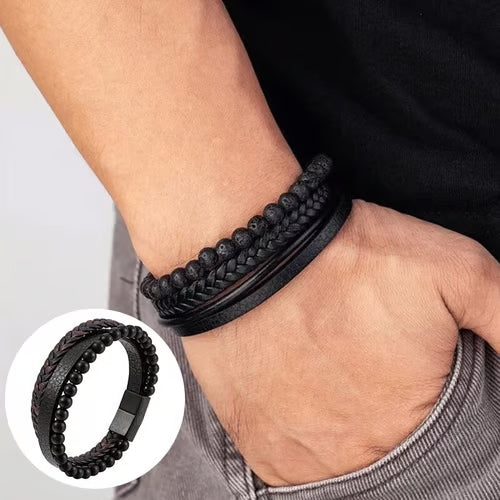 Natural Stone Leather Braided Bracelet