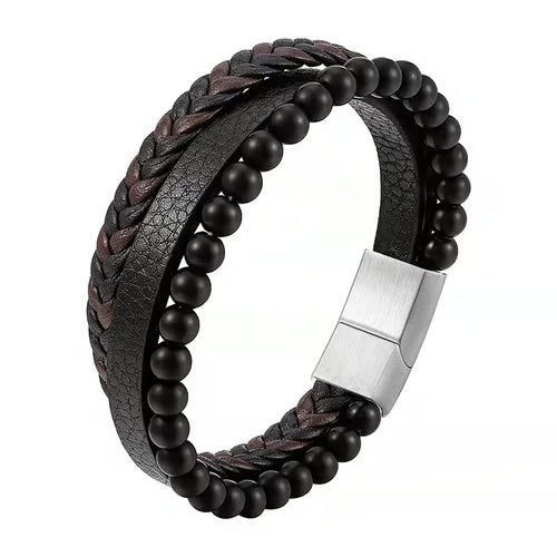 Natural Stone Leather Braided Bracelet